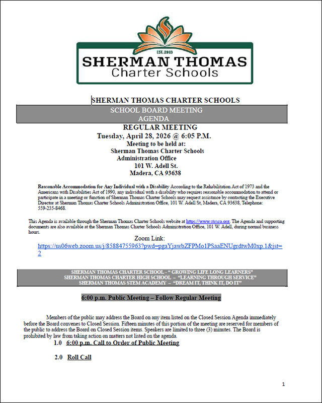 April 28, 2026 STCS Board Meeting Agenda